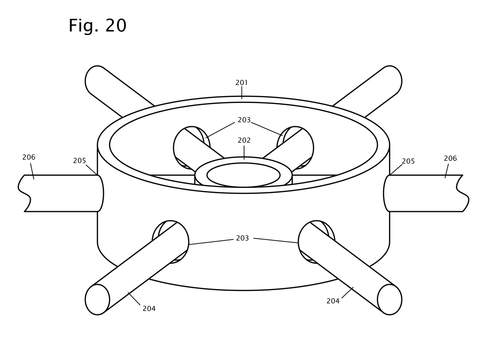 Locking Collar with two fixed struts for building cylindrical space frames.